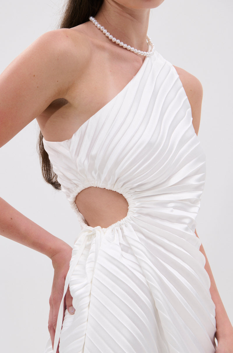 MAKE IT WORK PLEATED MINI DRESS IN WHITE