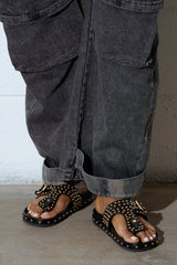 AZALEA WANG DAISY CHAIN STUDDED BLACK SANDAL