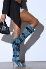 AZALEA WANG DANDY DENIM LEATHER BELTED BOOT