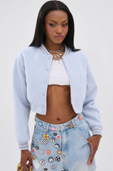 DAVIS EVERYDAY VARSITY BOMBER IN LIGHT BLUE