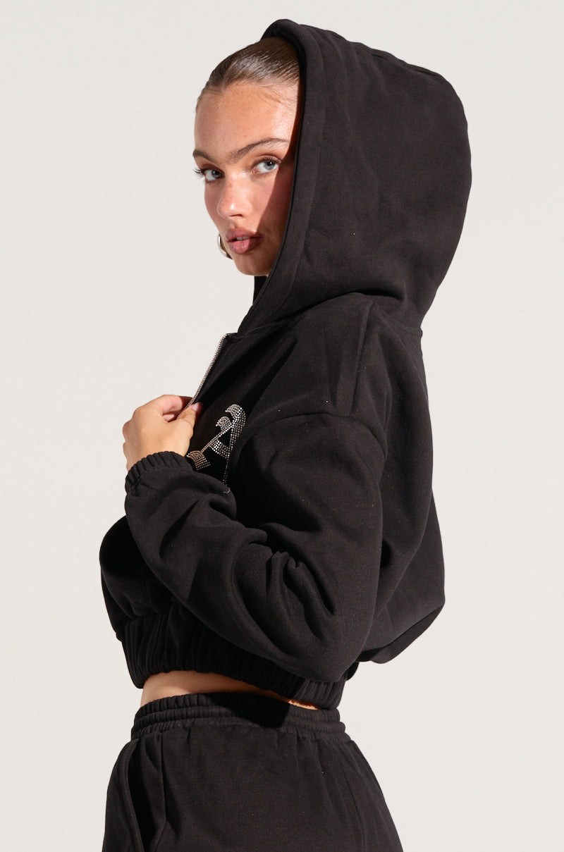 DEXTRA ZIP UP HOODIE WITH RHINESTONE DETAIL