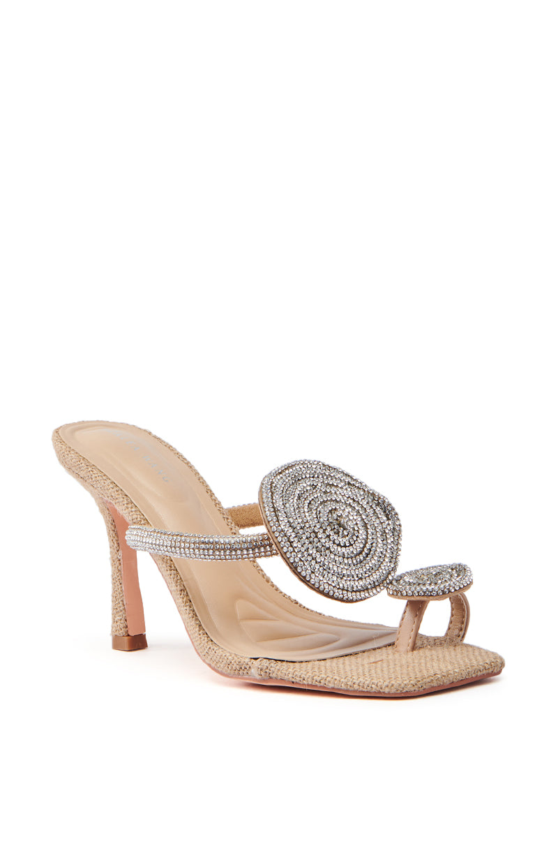 AZALEA WANG DIARA BEIGE RAFFIA EMBELLISHED STILETTO SANDAL