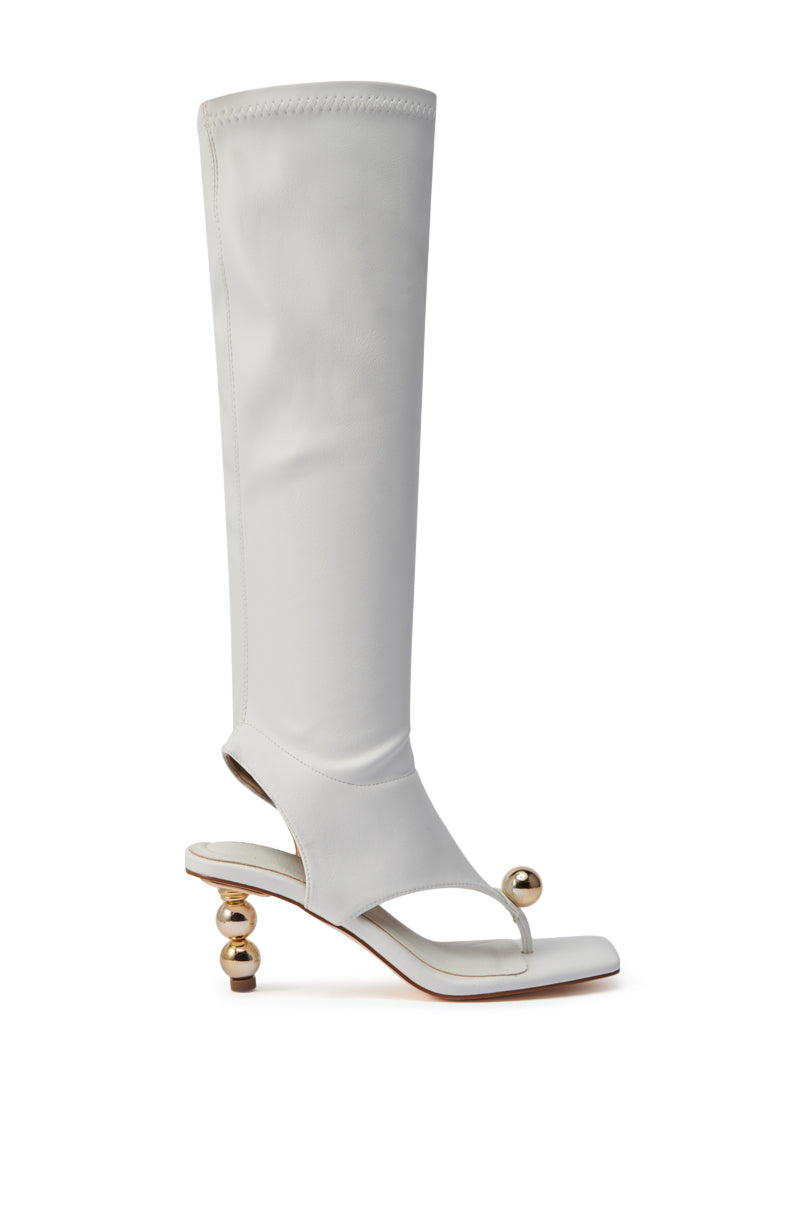 AZALEA WANG DIPPIN DOT WHITE STRETCH SANDAL BOOT