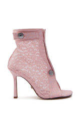AZALEA WANG DOROTHY PINK LEOPARD LACE OPEN TOE BOOTIE