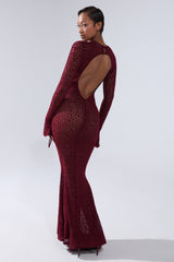 MY GOOD SIDE LEOPARD MESH MAXI DRESS IN BURGUNDY