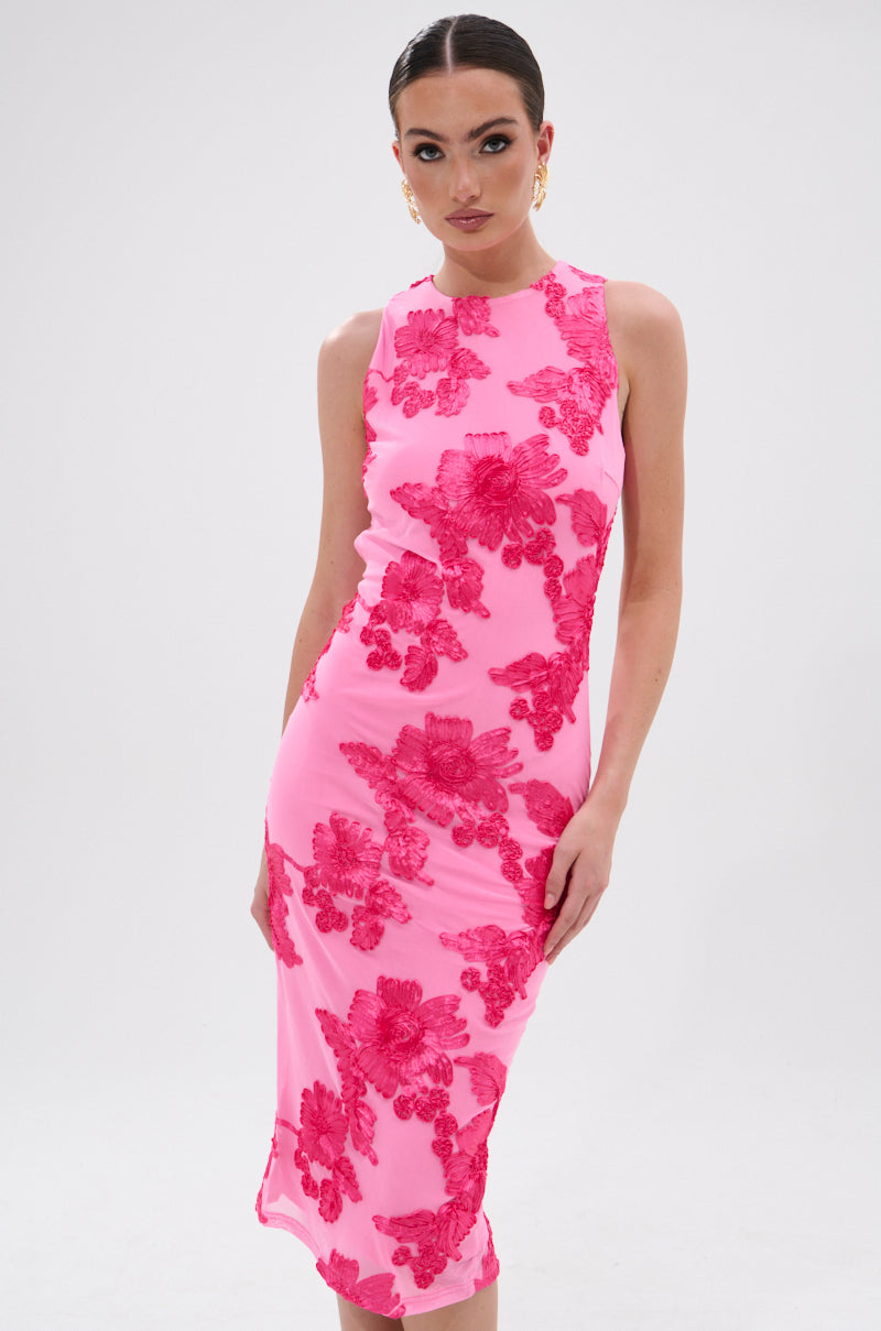 TIMELESS FLORAL MESH MIDI DRESS