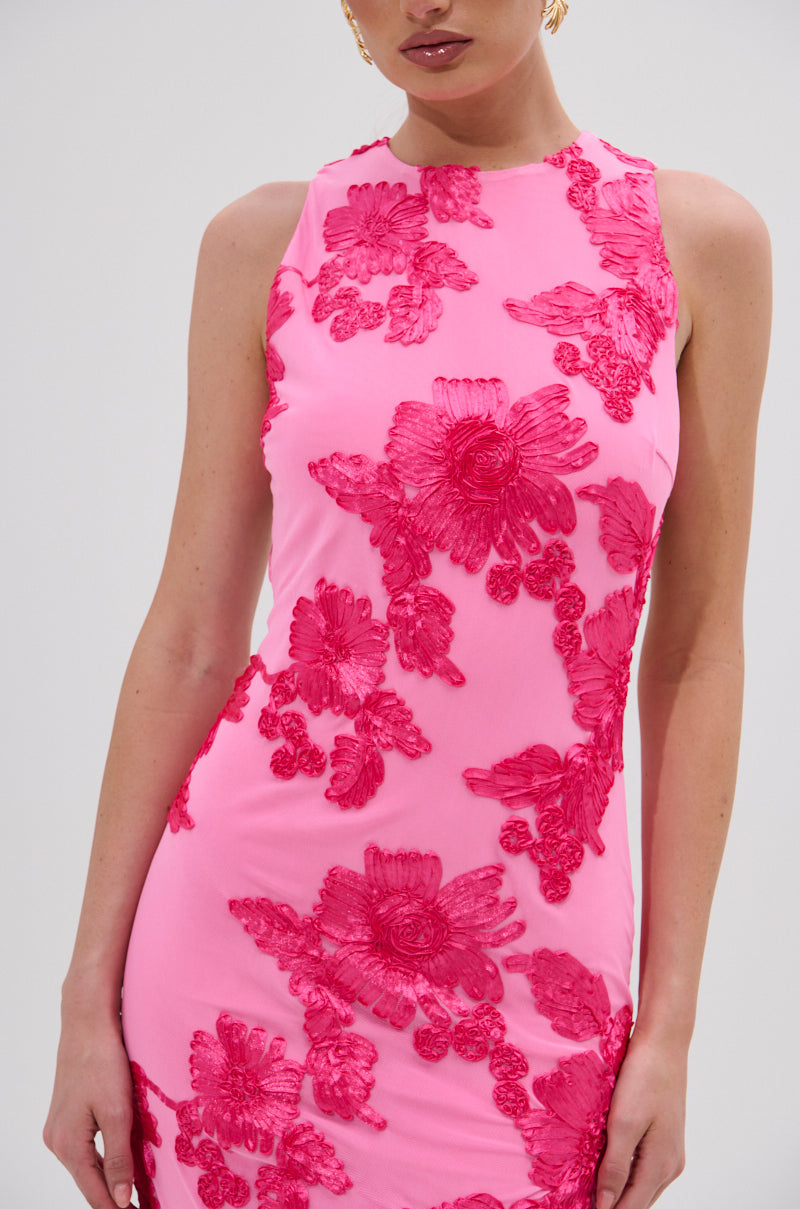 TIMELESS FLORAL MESH MIDI DRESS