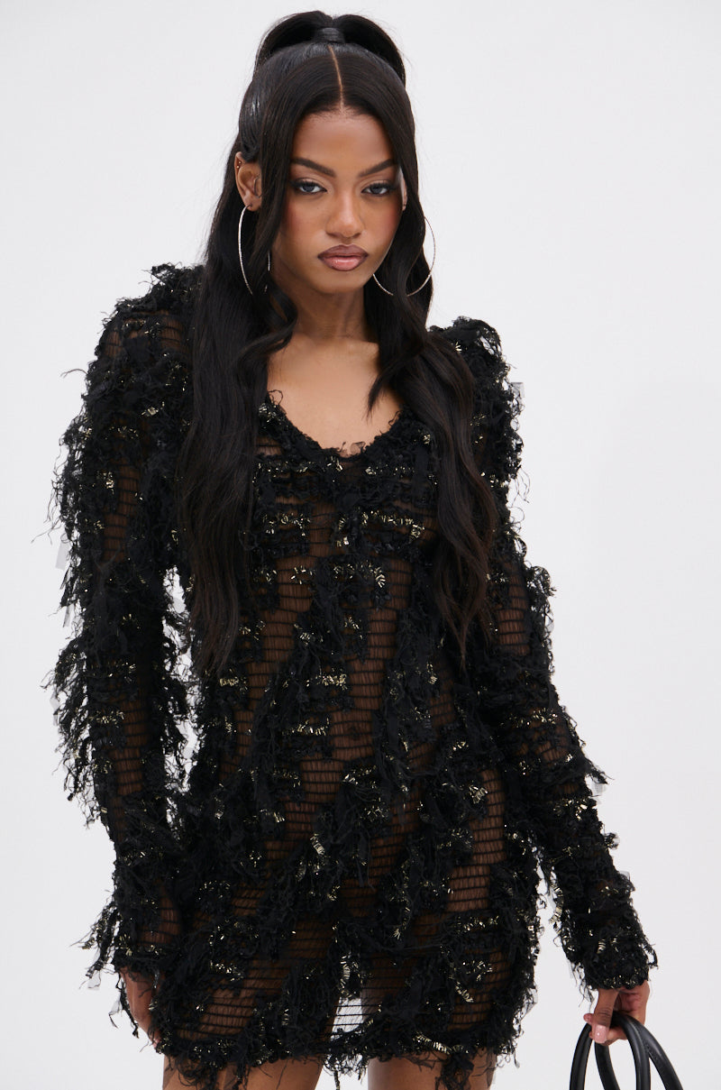 WANNA HAVE FUN FRINGE HOODED DRESS