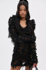 WANNA HAVE FUN FRINGE HOODED DRESS