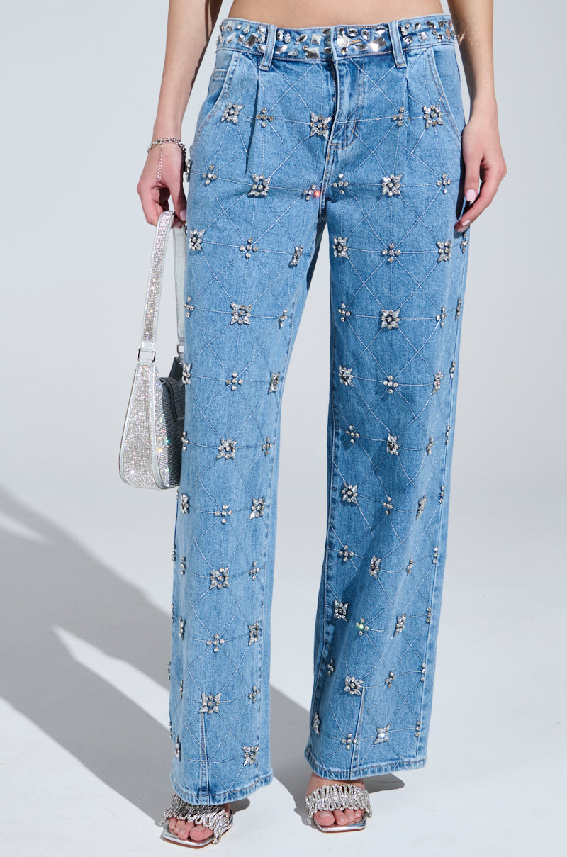 TAKE ME OUT RHINESTONE DENIM JEANS
