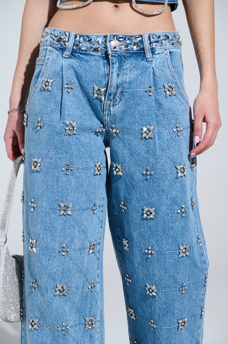 TAKE ME OUT RHINESTONE DENIM JEANS