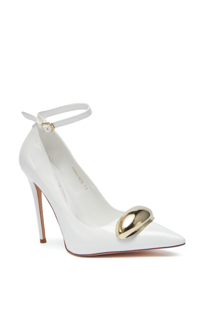 AZALEA WANG ESMARIA WHITE METAL EMBELLISHED PUMP