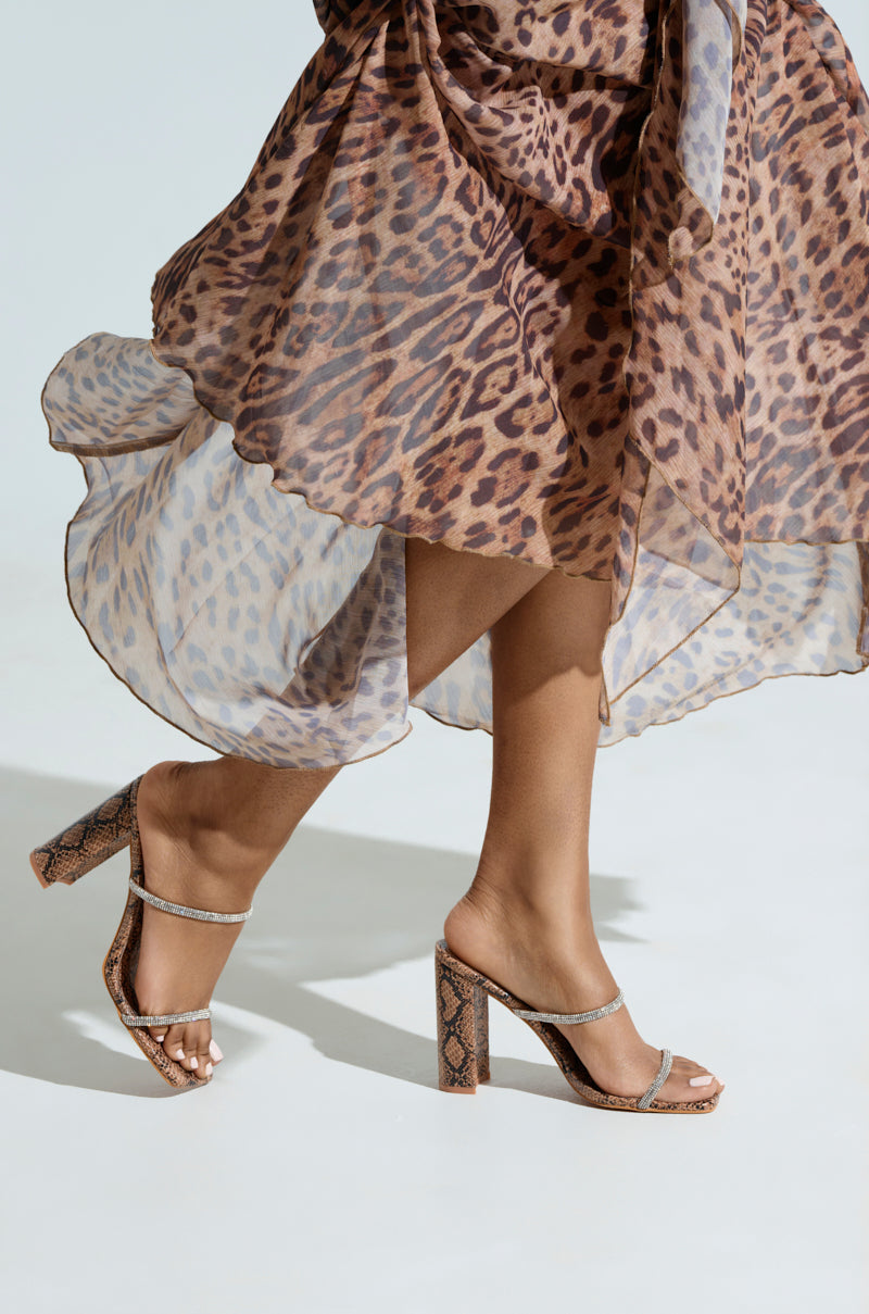 AZALEA WANG EULALIA SNAKE SLIP ON SANDAL WITH RHINESTONE STRAPS