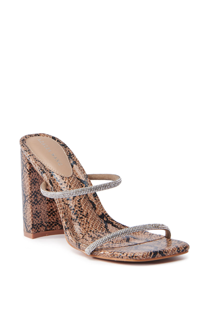 AZALEA WANG EULALIA SNAKE SLIP ON SANDAL WITH RHINESTONE STRAPS