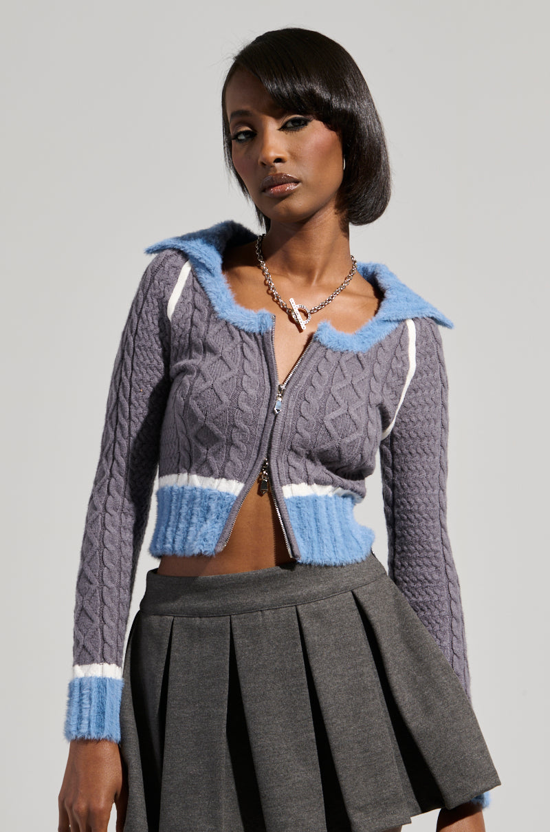 QUEEN OF MY OWN WORLD CROPPED ZIP UP SWEATER