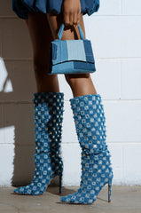 AZALEA WANG EVE DENIM KNEE HIGH EMBELLISHED BOOT