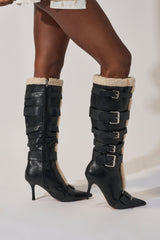 AKIRA GOLD FIERO BLACK PU AND SHERPA BUCKLE