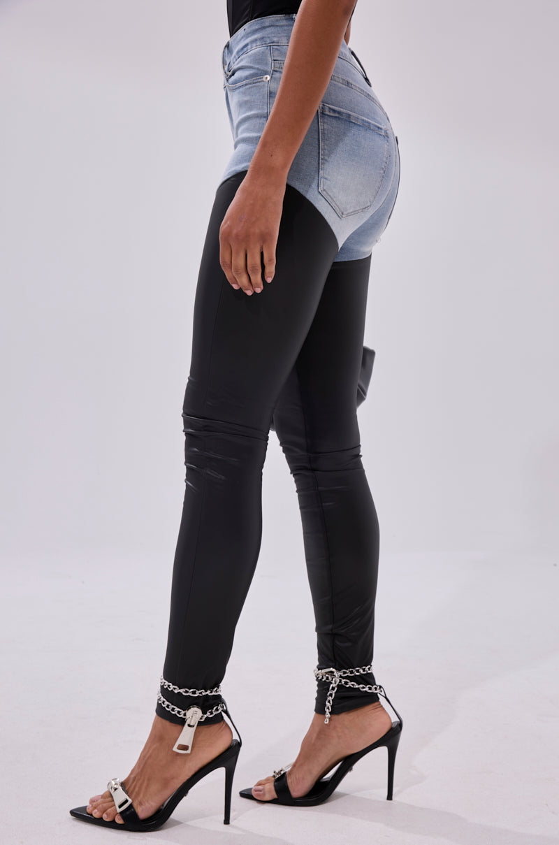 FLEX FIT EXTREME STRETCH HIGH WAIST SKINNY JEANS WITH FAUX LEATHER