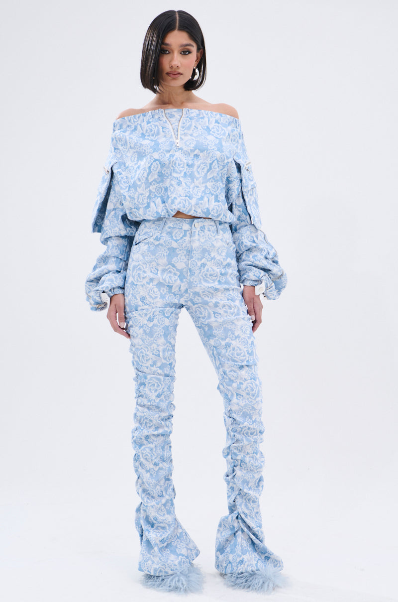 FLORAL LIFE DENIM STACKED PANT