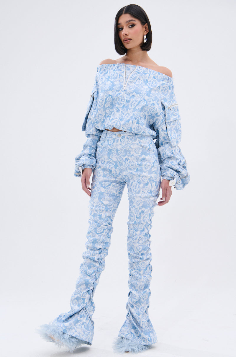 FLORAL LIFE DENIM STACKED PANT