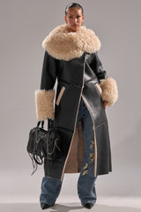SHE GOT IT FLUFFY PU TRENCH WITH BONDED SHERPA