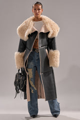SHE GOT IT FLUFFY PU TRENCH WITH BONDED SHERPA