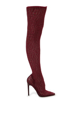 AZALEA WANG FREJYA BURGUNDY LEOPARD LACE THIGH HIGH BOOT