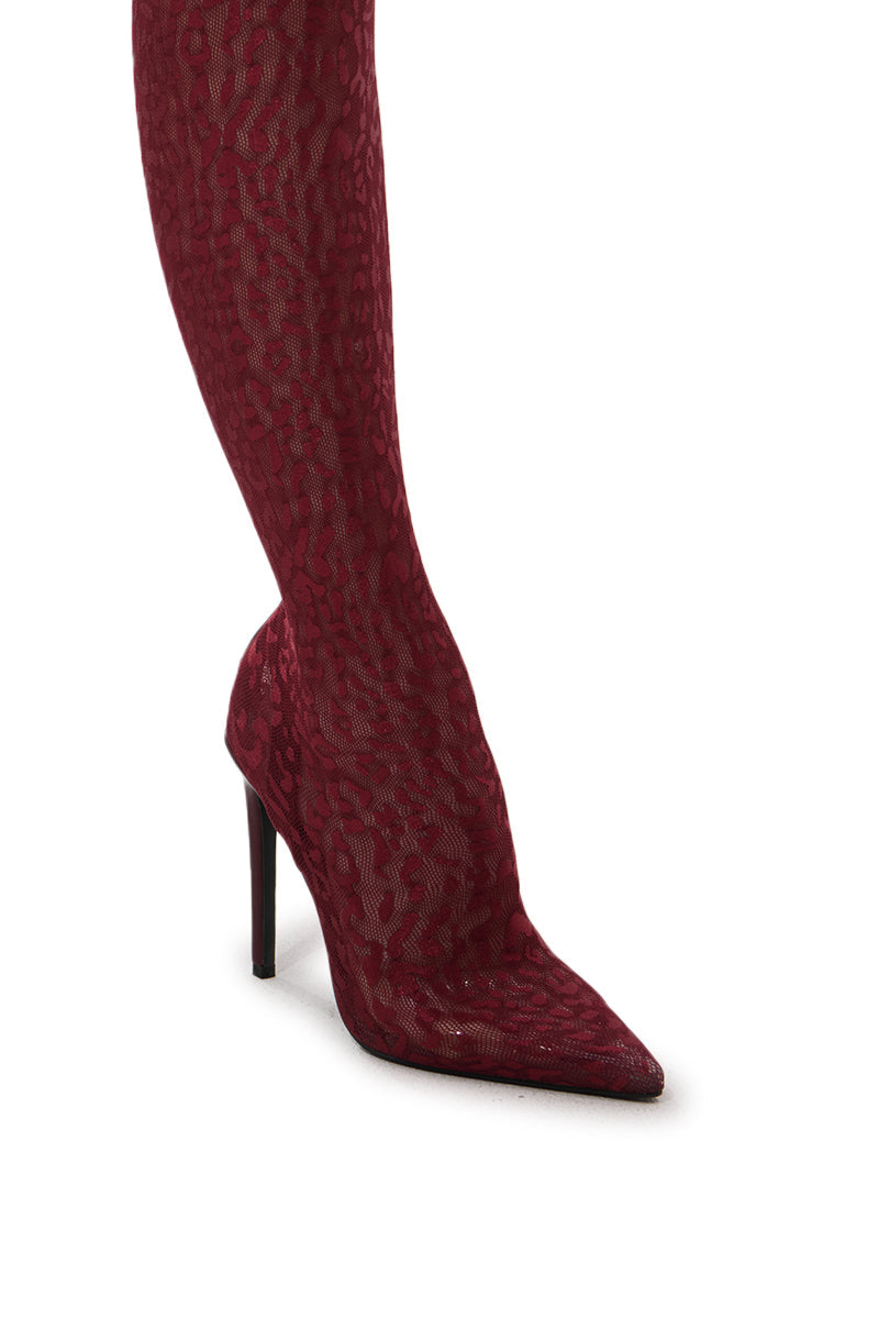 AZALEA WANG FREJYA BURGUNDY LEOPARD LACE THIGH HIGH BOOT