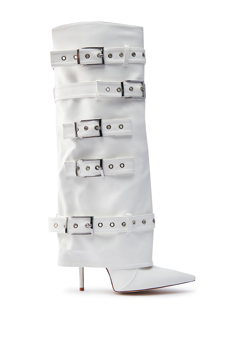 AZALEA WANG FROST WHITE BELTED STILETTO BOOT