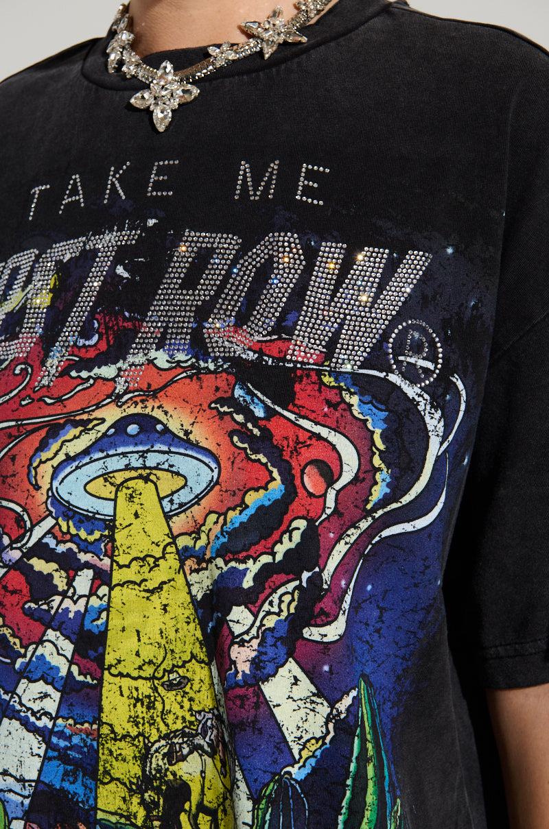 FIRST ROW MIDNIGHT RHINESTONE EMBELLISHED T-SHIRT