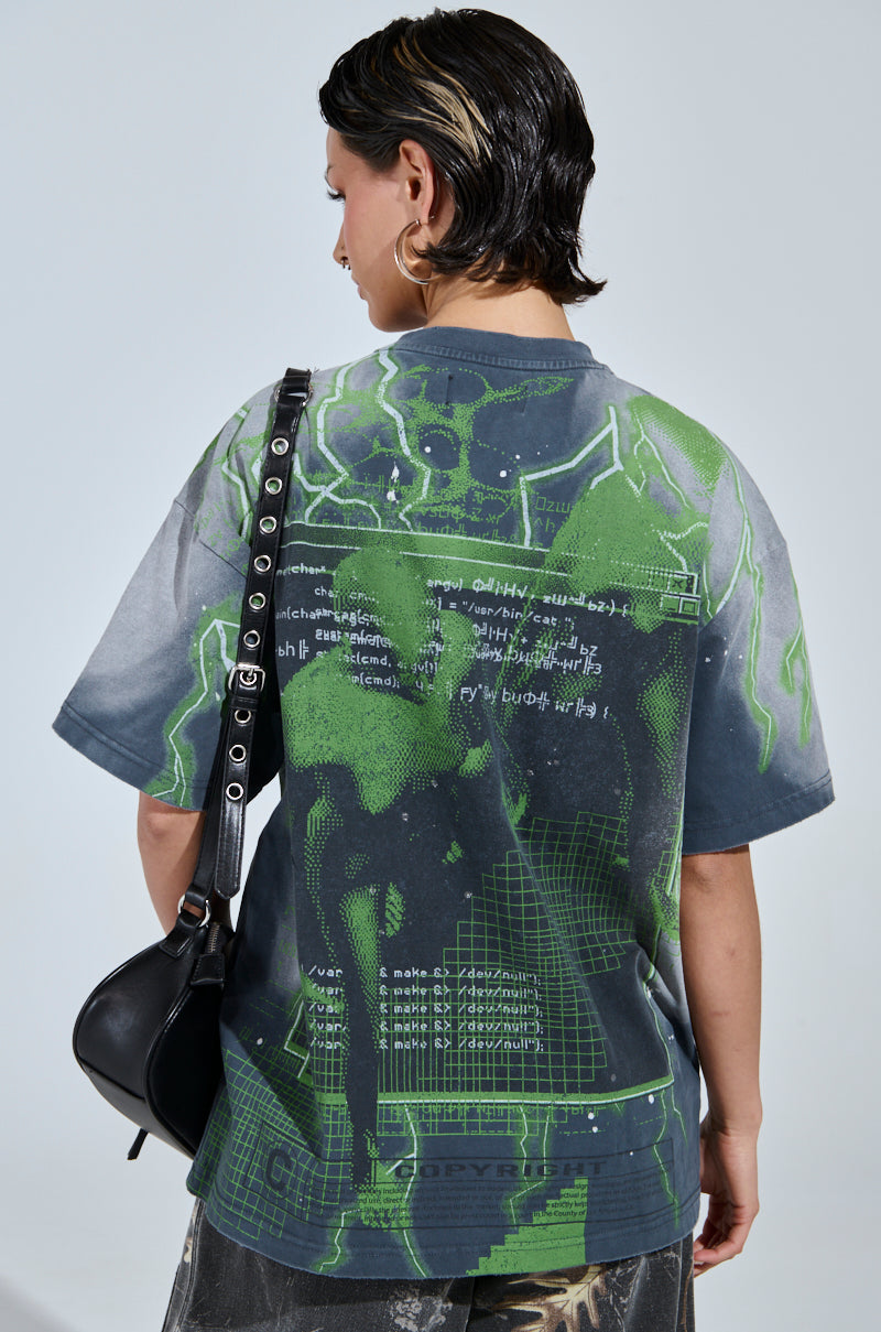 FIRST ONE HERE OVERSIZED GRAPHIC TEE