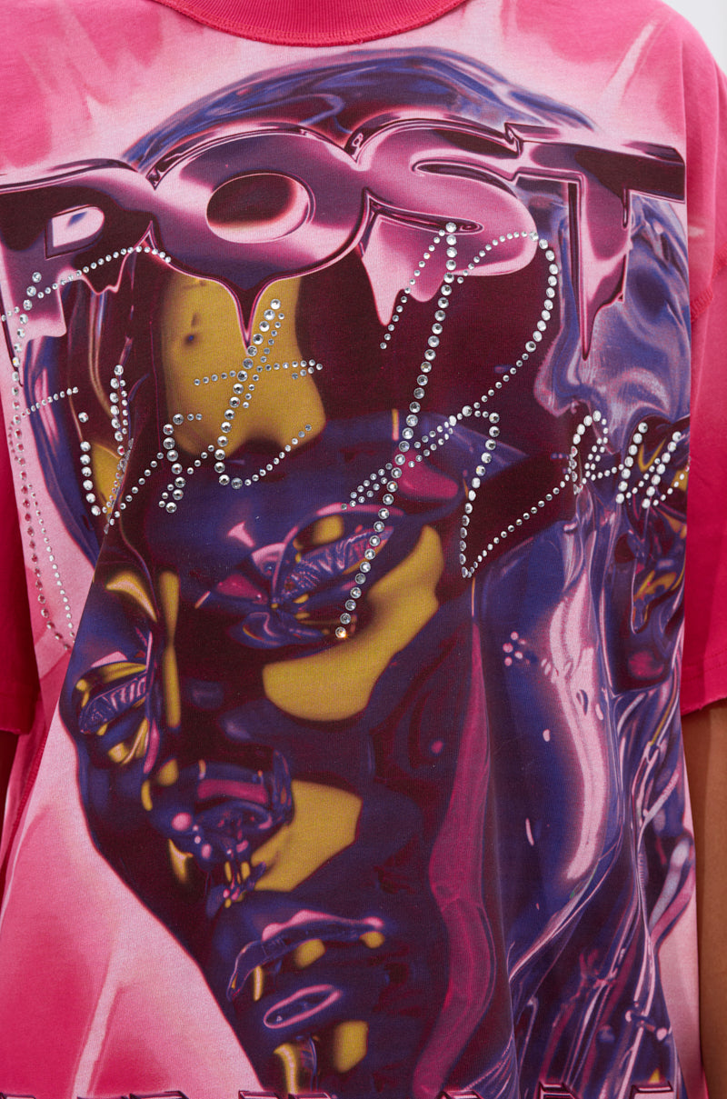 POST HUMAN OVERSIZED GRAPHIC TEE IN PINK