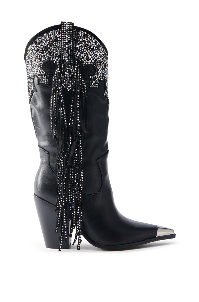 AZALEA WANG FULLER BLACK RHINESTONE EMBELLISHED COWBOY BOOT