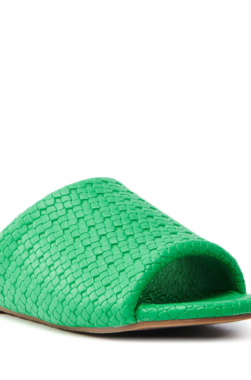 AKIRA GAIA GREEN BRAIDED FLAT SLIP ON SANDAL