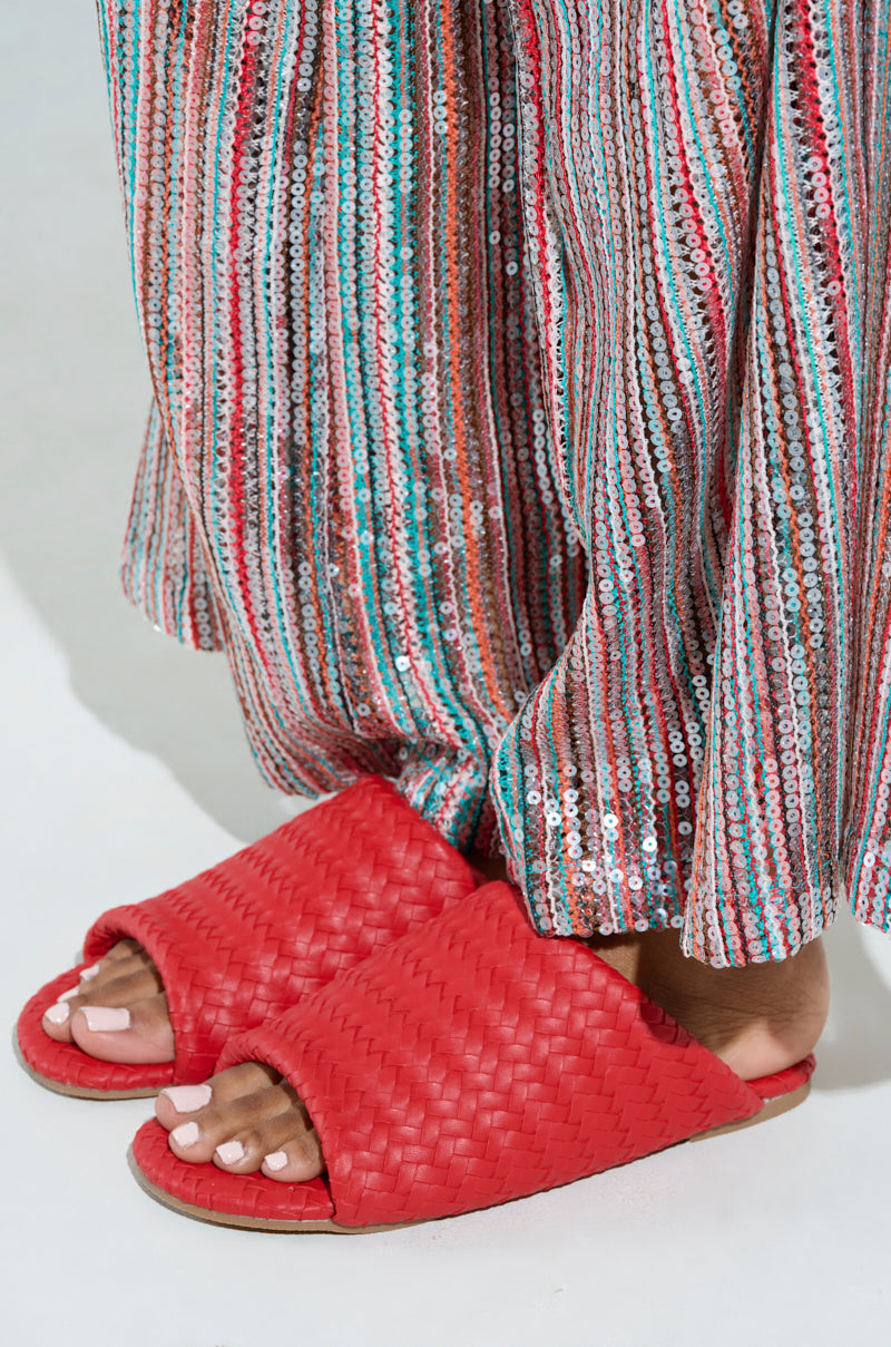 AKIRA GAIA RED BRAIDED FLAT SLIP ON SANDAL