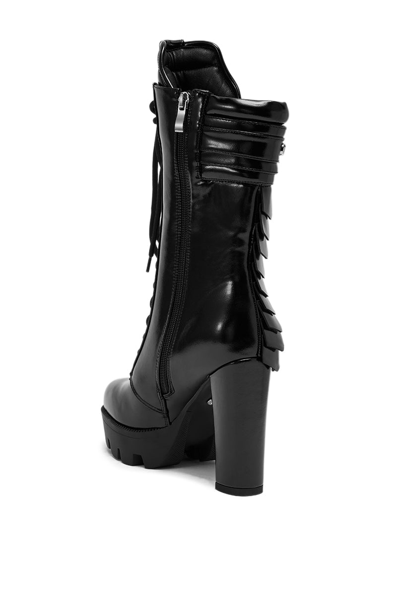 AZALEA WANG GERNOT BLACK LACE UP SCALED PLATFORM BOOTIE