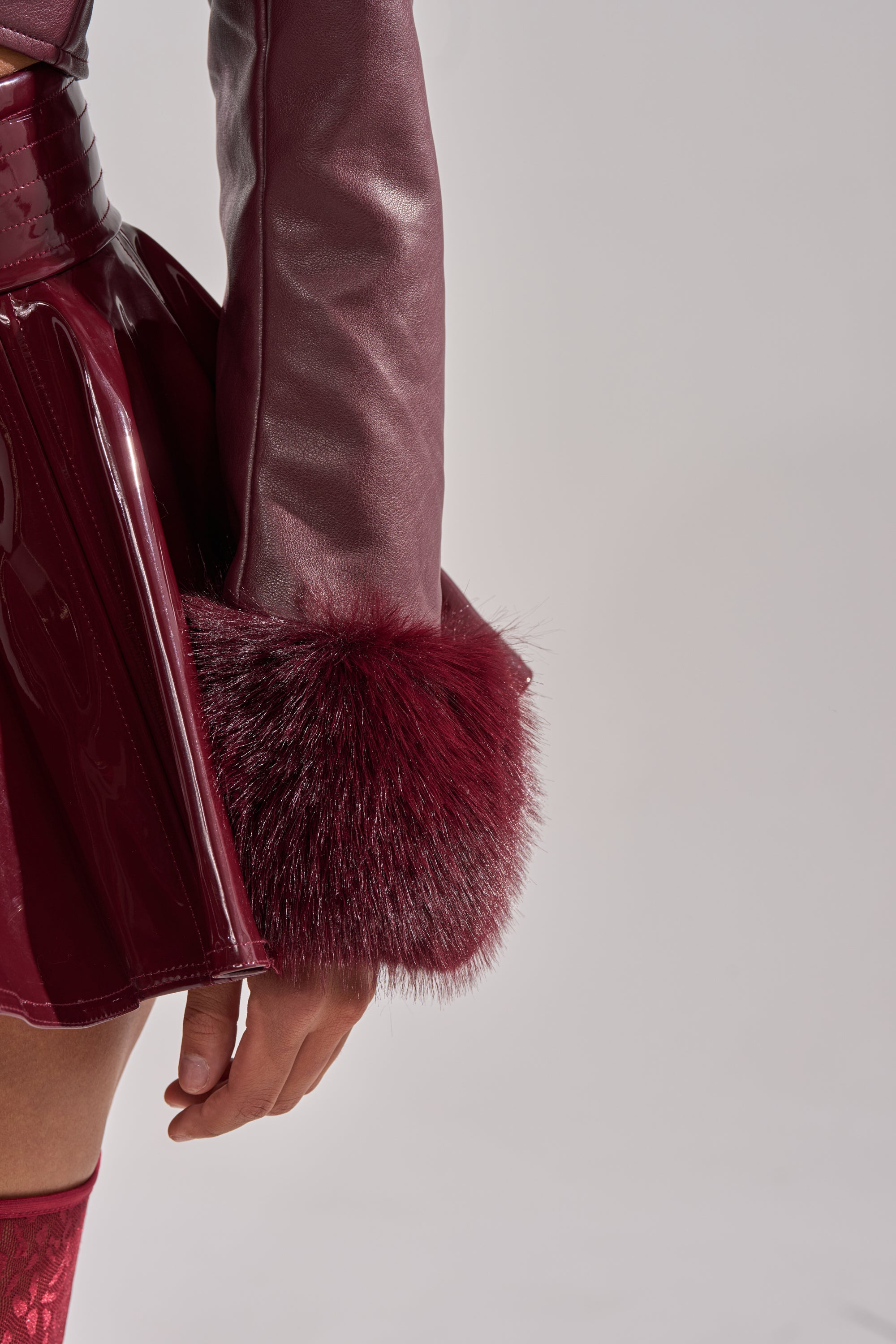 GISELE FUR TRIM MOTO IN BURGUNDY