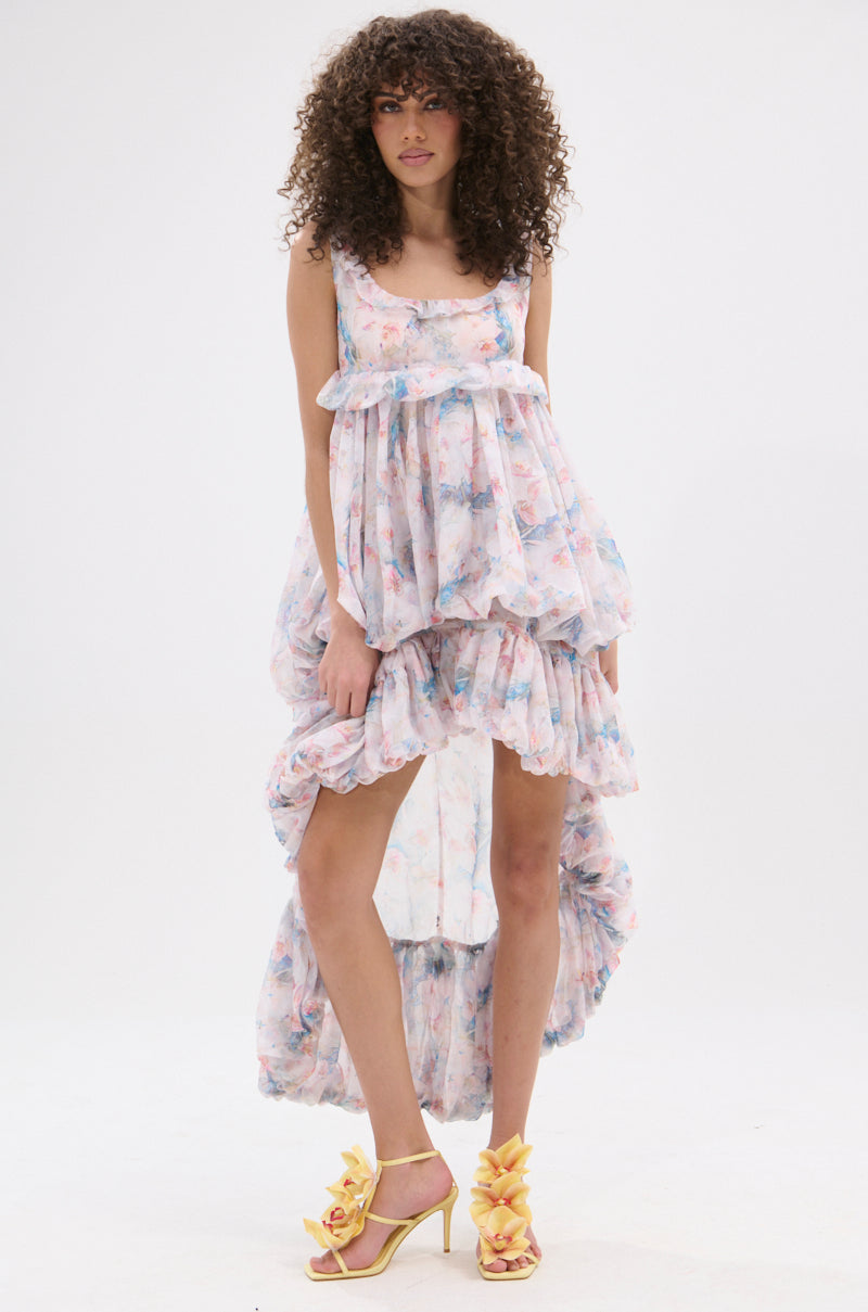 THROUGH THE MEADOW RUFFLE HIGH LOW DRESS