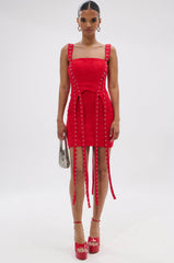 I KNOW YOU MISS ME CORSETED LACE MINI DRESS IN RED