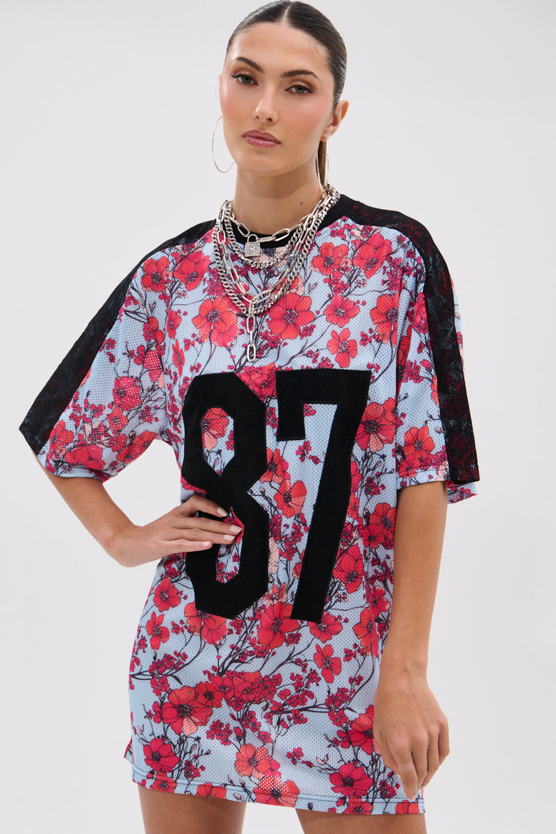 POPPIN POPPIES LACE JERSEY DRESS