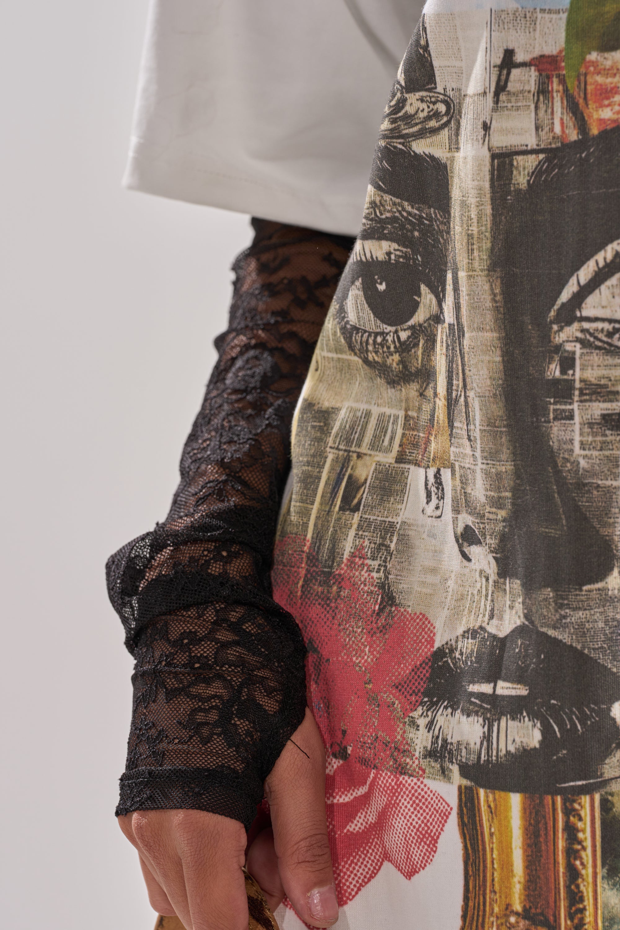 GIRLY BUT NOT LAYERED LACE MIDI DRESS WITH GRAPHIC