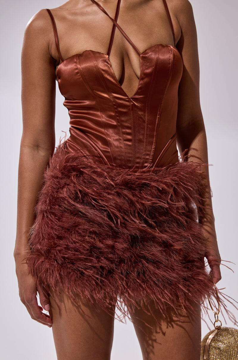 SOMETHIN EXTRA FEATHER MINI DRESS