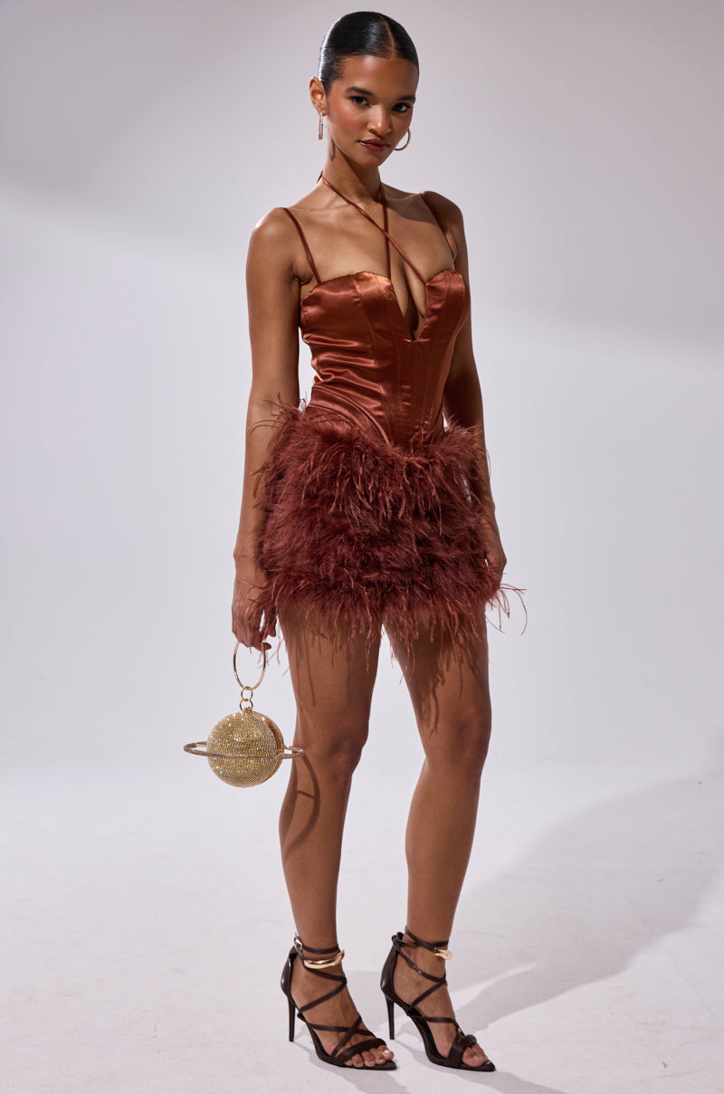SOMETHIN EXTRA FEATHER MINI DRESS