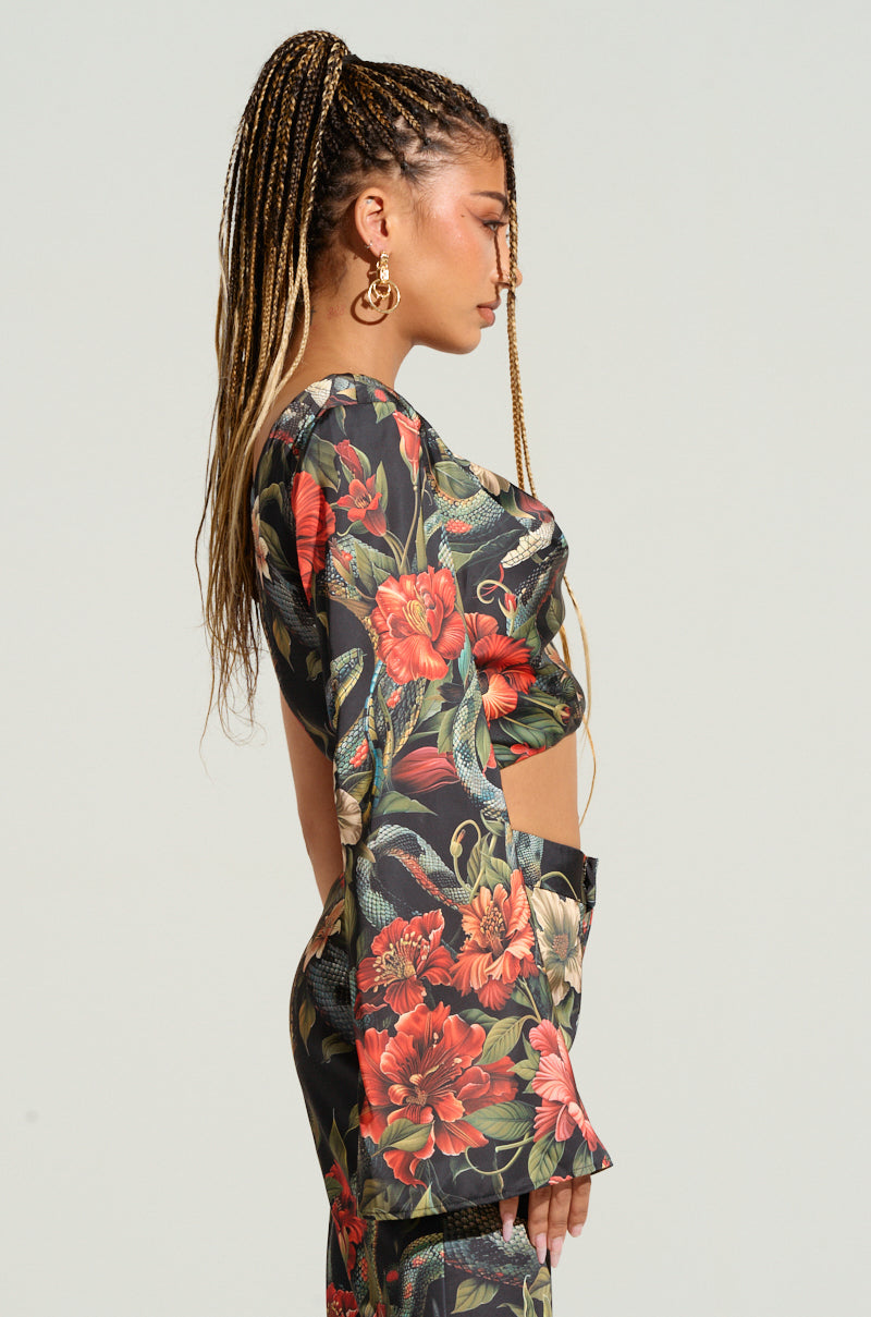 DON'T GET IT TWISTED PRINTED SATIN BLOUSE