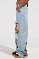 QUEENDOM BROCADE PATCH RELAXED DENIM