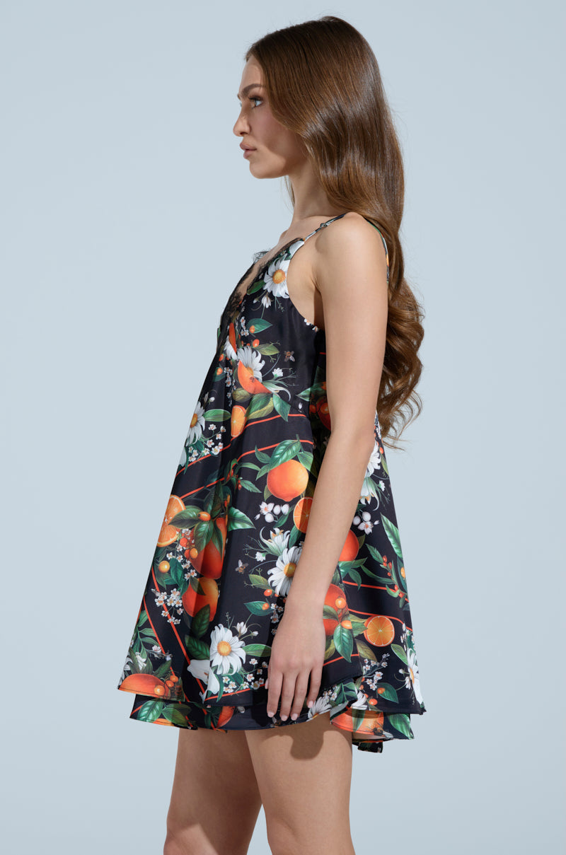 TROPICAL GETAWAY SATIN MINI DRESS