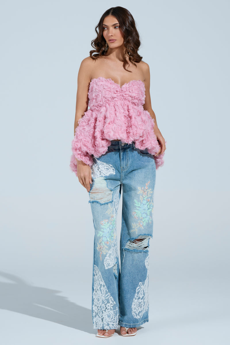 I CAN GET MY OWN FLOWERS STRAPLESS TOP