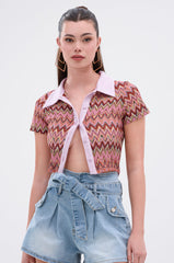 BEACHY BLISS CROCHET SHORT SLEEVE BUTTON DOWN