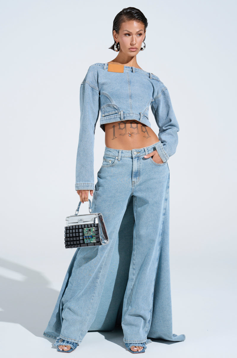 SHAKE IT OFF DENIM PANT WITH SKIRT ATTACHED