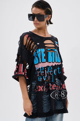 BYE GIRL OVERSIZED DISTRESSED TEE